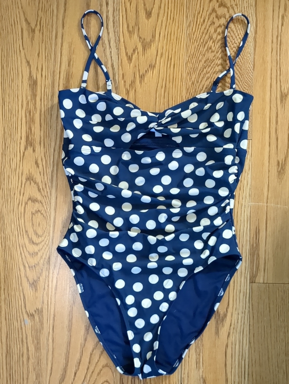 J. Crew Navy and White Polka Dot One-Piece Swimsuit Sz 10